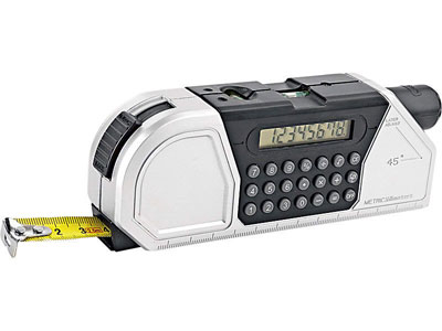 Мультиинструмент: рулетка на 2,5 м с фиксатором, линейка, уровень, калькулятор, лазерный проектор для разметки линий