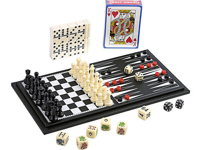 Набор из 6 игр: шахматы, нарды, кости, карты, домино, криббэдж