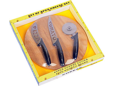 Набор Белиссимо: деревянная дощечка, ножи для резки сыра, овощей и пиццы
