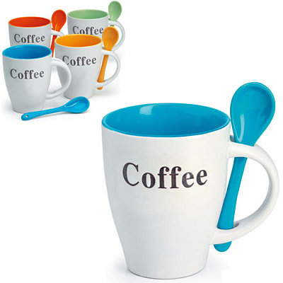Кофейная чашка с ложкой из керамики с надписью COFFEE