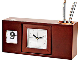 Настольный прибор с часами, календарем и подставкой под ручки