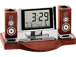 Настольный прибор «Саунд»: часы с термометром и датой, 2 подставки под ручки в виде колонок