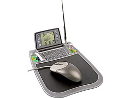 Коврик для компьютерной мыши с часами, калькулятором и отделениями для скрепок