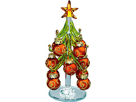 Стеклянная ёлка на зеркальной подставке с миниатюрными шариками. Накануне Рождества елку надо нарядить и поставить в офисе или дома. Праздничное настроение и удача гарантированы…