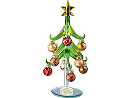 Стеклянная ёлка на зеркальной подставке с миниатюрными шариками. Накануне Рождества елку надо нарядить и поставить в офисе или дома. Праздничное настроение и удача гарантированы…