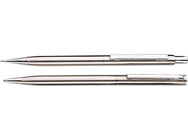 Набор Тандем серебристый: ручка шариковая, карандаш в футляре