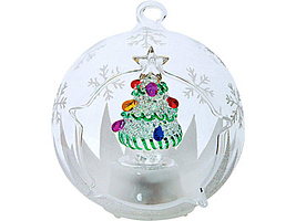 Новогодн ёлка в праздничном убранстве в шаре с меняющей цвет подсветкой