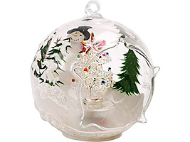 Новогодняя ёлка в шаре со снеговиком с меняющей цвет подсветкой