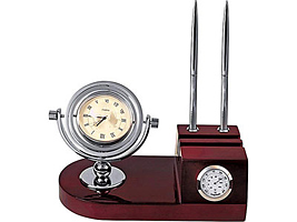 Настольный прибор «Эскалибур»: часы, термометр, подставка под ручки и визитки, две ручки