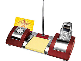 Настольный прибор «Антверпен»: часы, бумажный блок, подставка под мобильный телефон и визитки, ручка