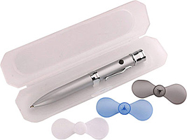 Набор: ручка-вентилятор с тремя съемными насадками разных цветов в футляре