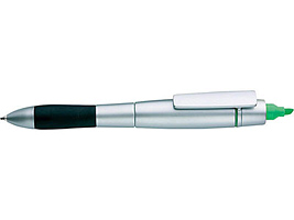 Ручка шариковая c маркером Твин серебристая/зеленая
