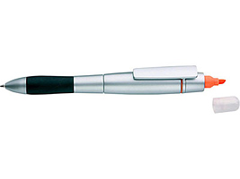 Ручка шариковая c маркером Твин серебристая/оранжевая