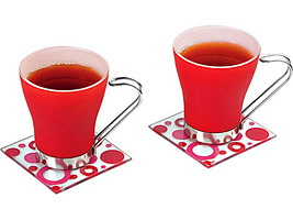 Чайная пара: 2 чашки на 125 мл, 2 подставки под горячее, красный