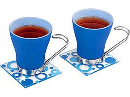 Чайная пара: 2 чашки на 125 мл, 2 подставки под горячее, синий