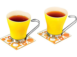 Чайная пара: 2 чашки на 125 мл, 2 подставки под горячее, желтый