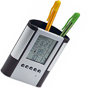  Подставка для ручек с часами-будильником и термометром 