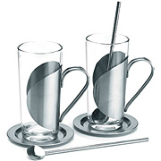Чайный набор: 2 стакана из стекла в стальном держателе , 2 блюдца и 2 ложки